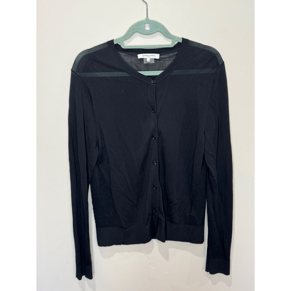 Gerard‎ Darel Paris Black Sheer Cardigan Sz 3 Women's Large